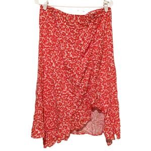 Code X Mode Red Asymmetrical Ruffle Trim Skirt Elastic Waist Women’s Size Large